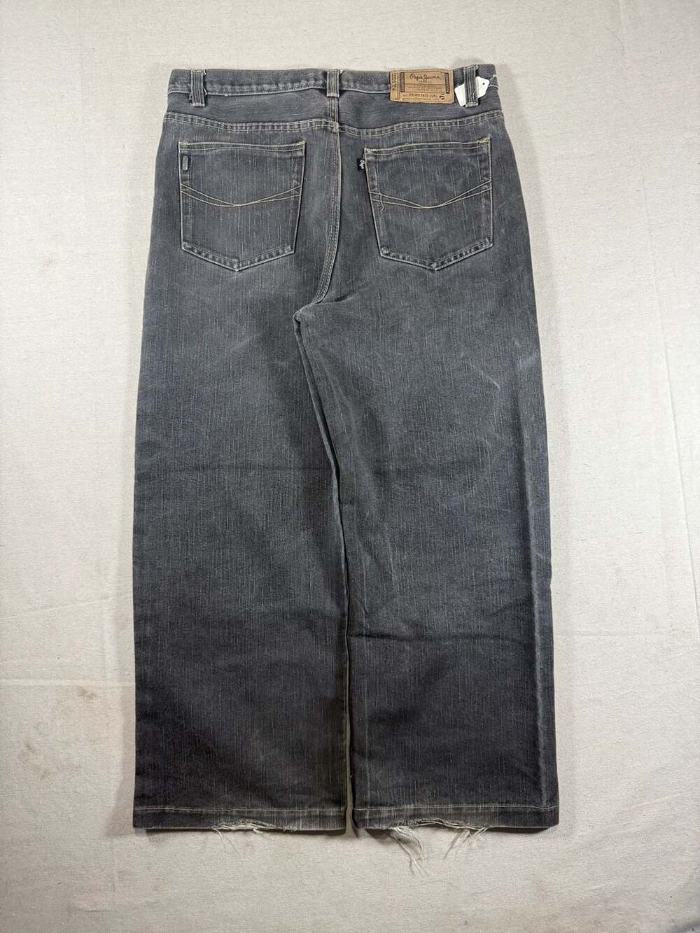 Pepe Jeans London Y2K Vintage Washed Black Denim Jeans with Frayed Hems